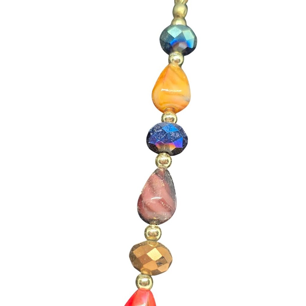 Multicolor Beaded Necklace 18” Gold Tone Chain Glass Acrylic Teardrop Boho State - Picture 5 of 9